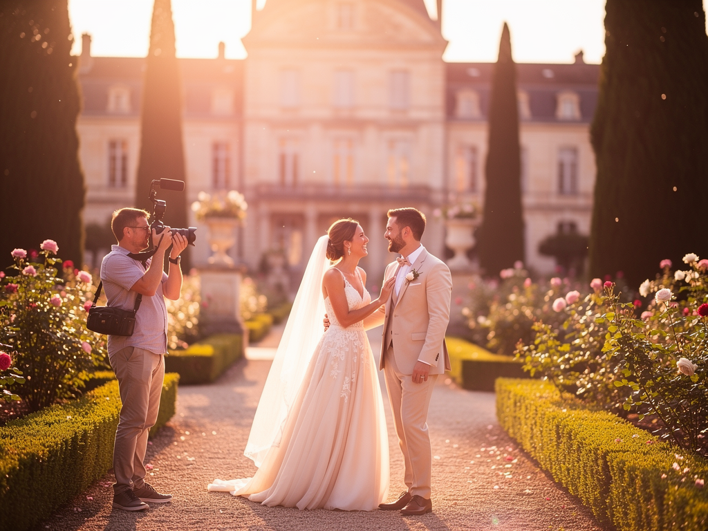 photovideomariagelyon couple de mariés photographié dans un cadre romantique lyonnais