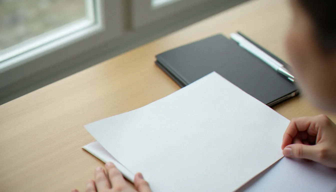Mains aplatissant soigneusement un document officiel sur une table en bois clair près d'une fenêtre, conditions idéales pour éviter les erreurs courantes lors d'une photo avis d'imposition