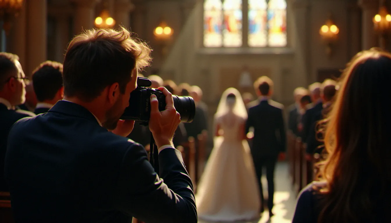 Photographe de mariage capturant discrètement un moment émouvant lors d'une cérémonie à Lyon, illustrant l'approche documentaire qui inspire les clients à partager des photos dans leurs avis Google
