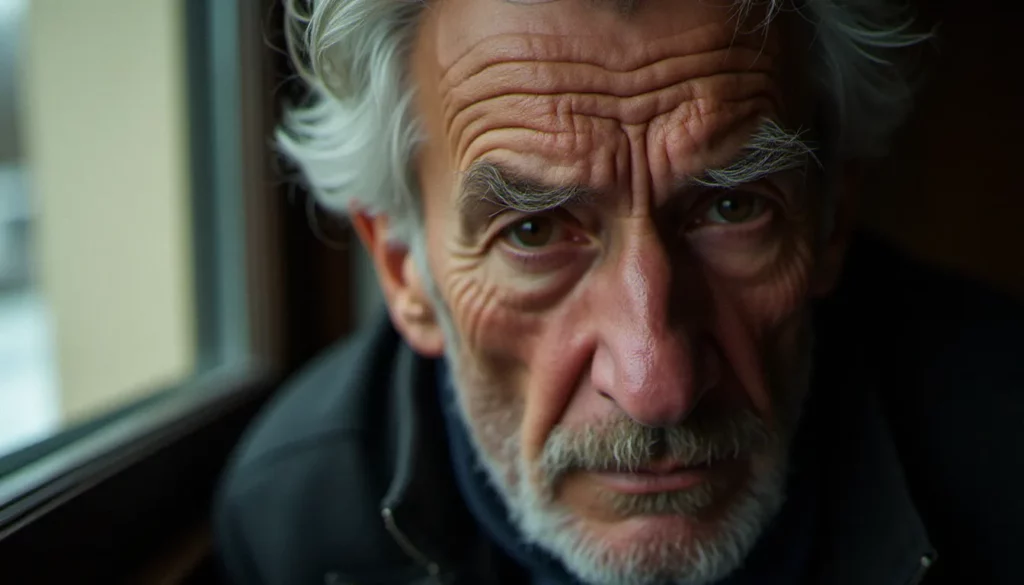 Portrait authentique d'un homme âgé au visage expressif, illustrant la puissance d'une photo de Renaud aujourd'hui capturant la vérité du temps qui passe