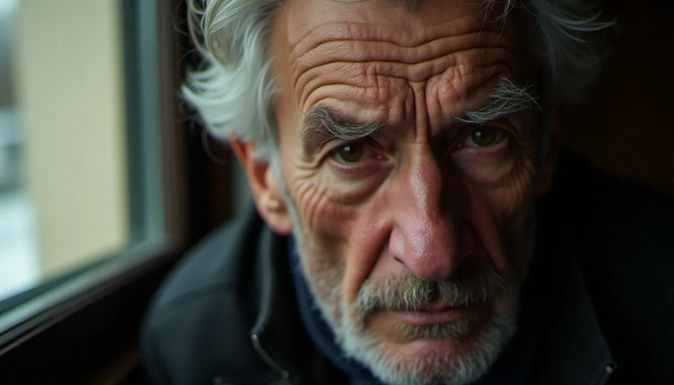 Portrait authentique d'un homme âgé au visage expressif, illustrant la puissance d'une photo de Renaud aujourd'hui capturant la vérité du temps qui passe