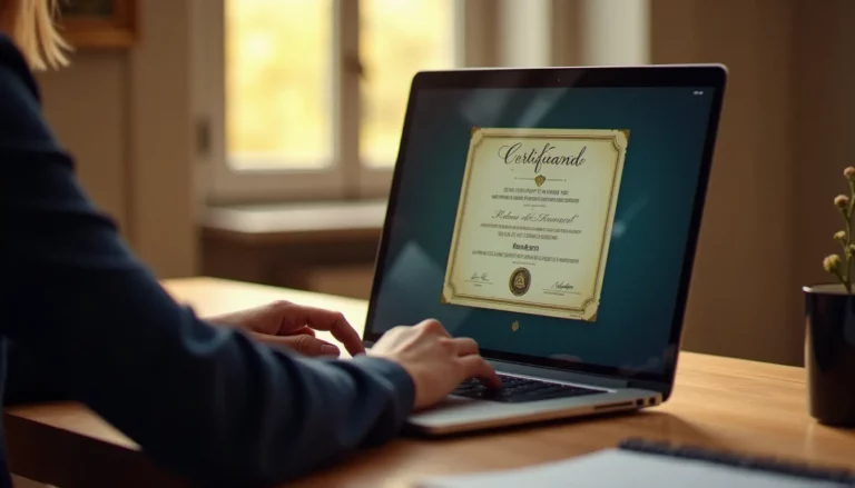 Photographe de mariage lyonnais vérifiant une photo avec signature numérique sur son écran d'ordinateur en studio