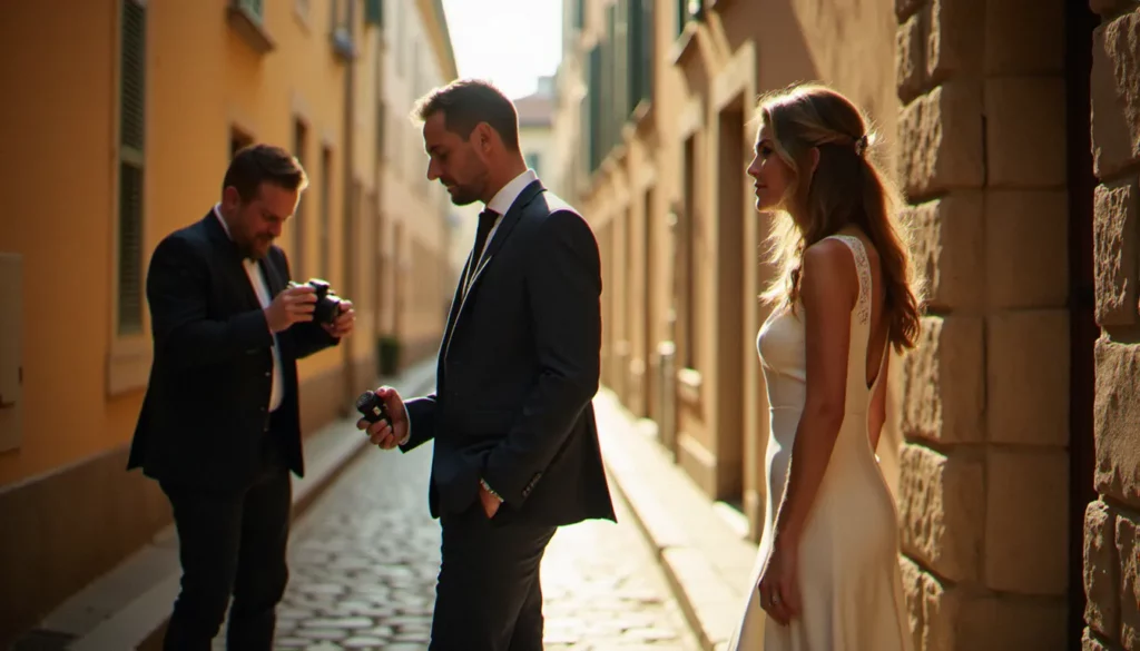 photo avis featured Photographe de mariage discret capturant un moment spontané entre mariés dans les ruelles du Vieux-Lyon, illustrant l'importance des photo avis pour choisir le bon professionnel.
