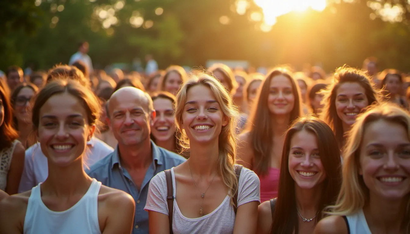 Grand groupe de personnes disposées en rangs dans un jardin en plein air lors d'une célébration, illustrant la technique de photo de groupe appliquée aussi bien au sport qu'au mariage