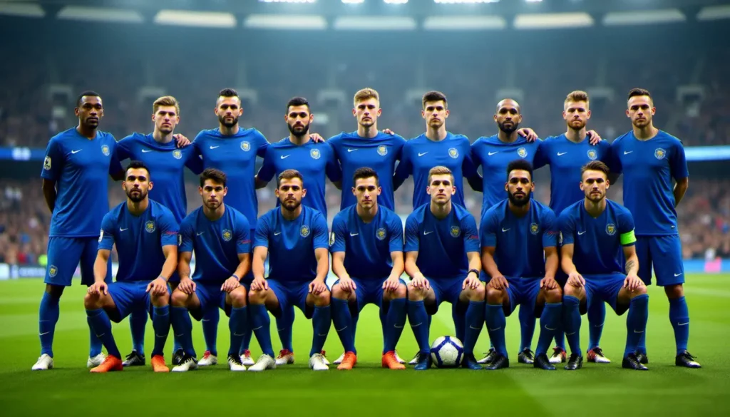 photo equipe de france 2026 featured Photo officielle d'une équipe nationale de football en maillot bleu posant en rangs sur un terrain de stade, représentant l'esprit de la photo équipe de France 2026
