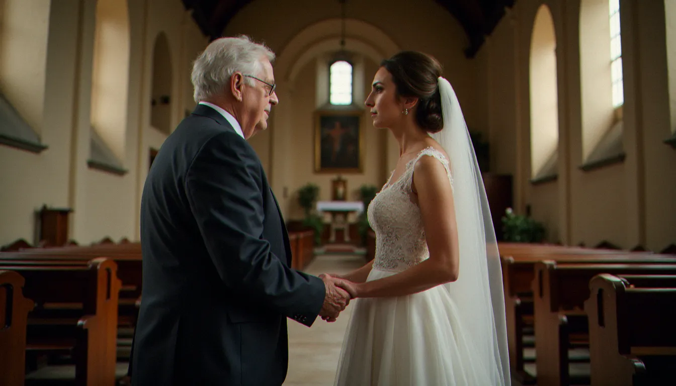 Photographe de mariage capturant discrètement un moment authentique entre une grand-mère et une mariée dans une église lyonnaise, illustrant la valeur unique d'une photo de mariage professionnelle