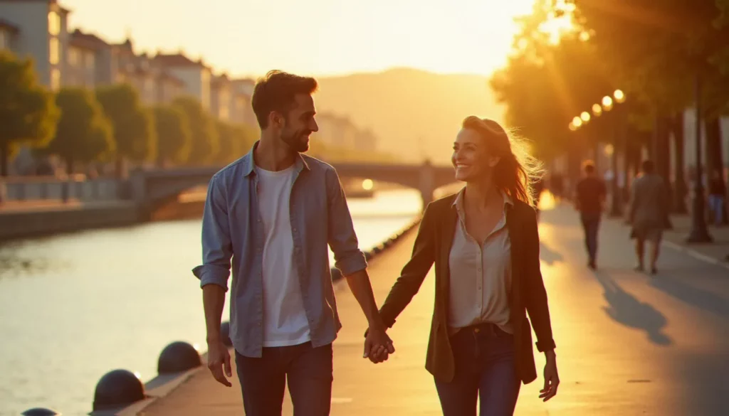 photos du compagnon de shana loustau featured Photos d'un couple complice en promenade au bord de l'eau, illustrant les photos du compagnon de Shana Loustau et l'authenticité des clichés amoureux