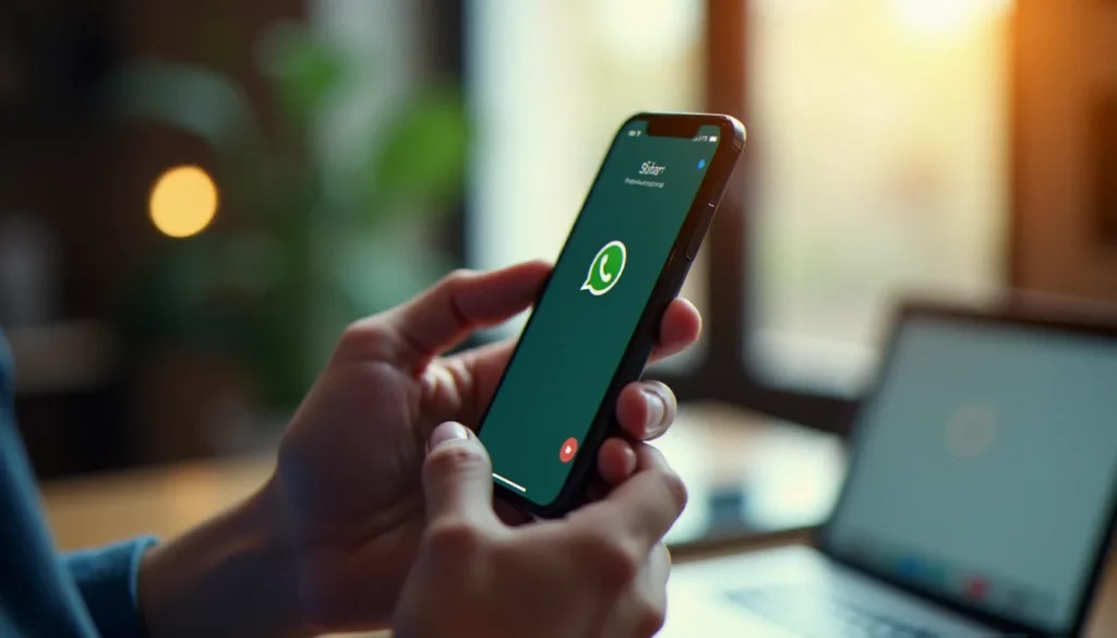 pourquoi photo whatsapp ne s affiche pas featured Personne tenant un smartphone affichant WhatsApp avec une photo qui ne s'affiche pas correctement, illustrant le problème de photo WhatsApp ne s'affiche pas