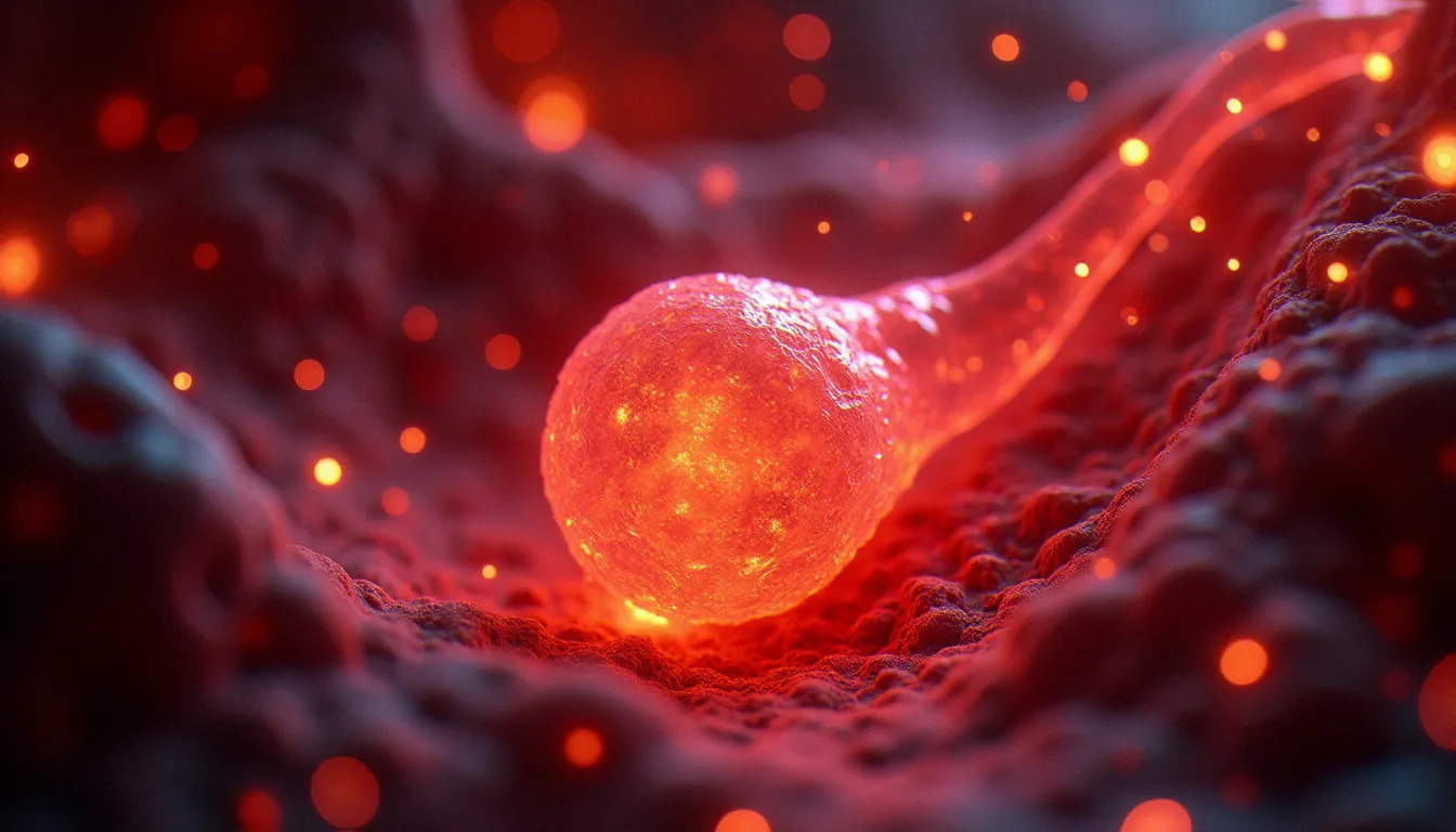 Représentation visuelle du mécanisme cellulaire de la photo bio modulation, lumière rouge agissant sur les mitochondries dans un tissu biologique