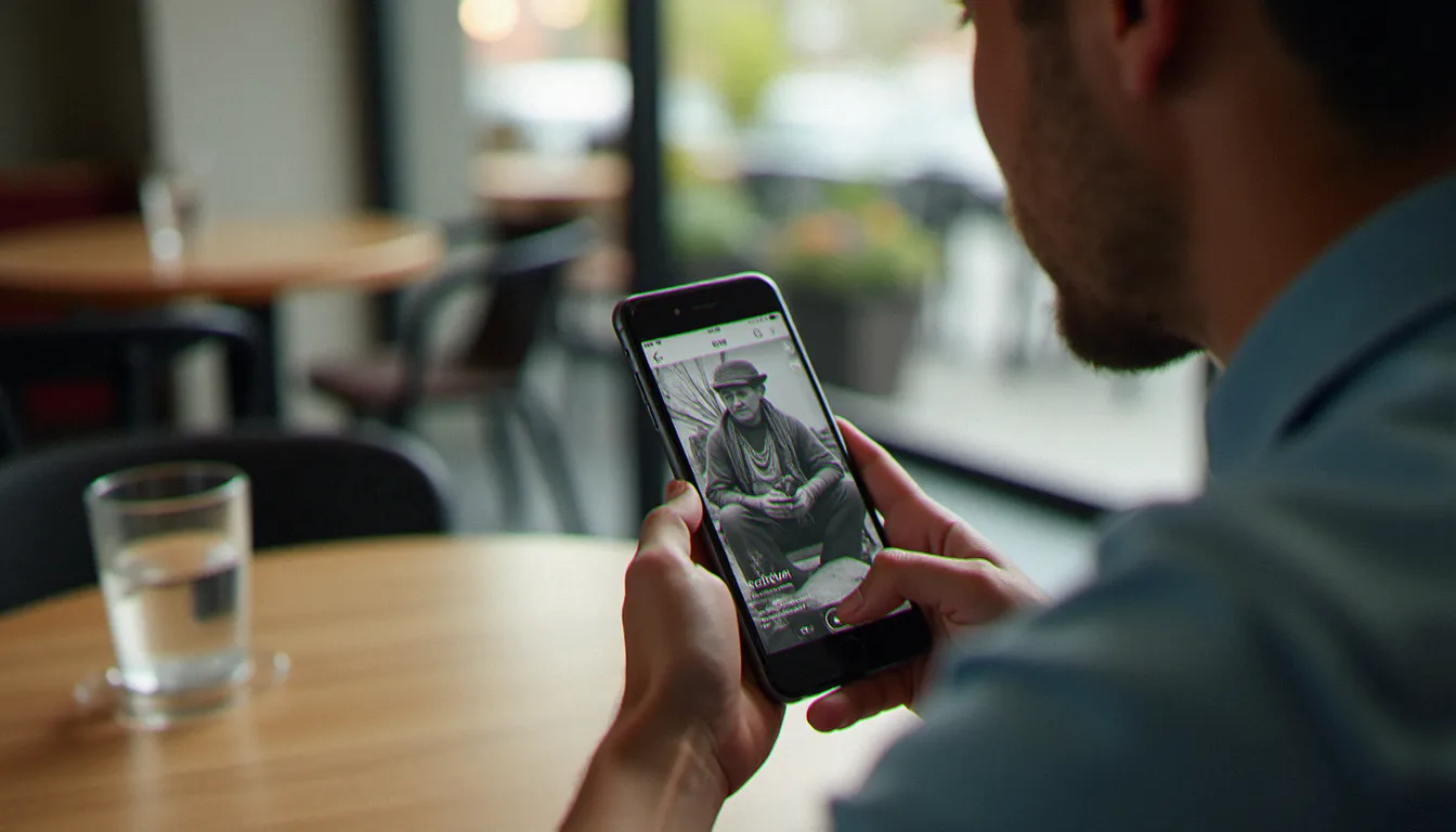 Une personne découvrant sur son téléphone la photo virale de Messi et Yamal bébé qui a envahi les réseaux sociaux après l'Euro 2024