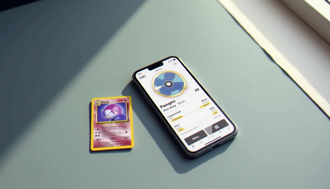 Smartphone en train de scanner une carte Pokémon pour obtenir son prix via une application de reconnaissance par photo
