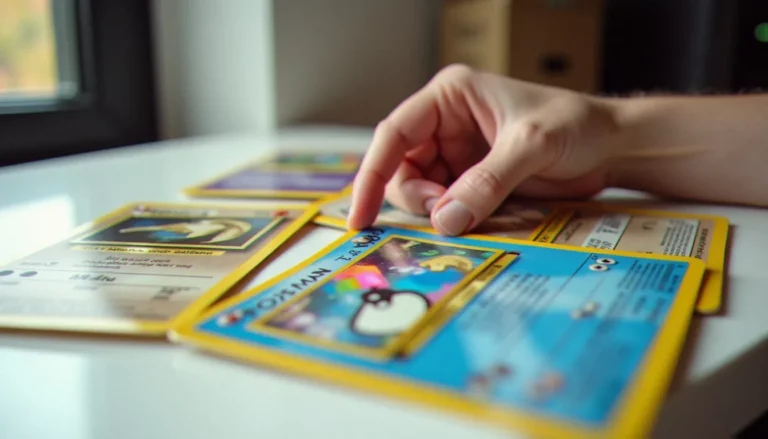 Collection de cartes Pokémon disposées sur fond blanc pour estimation de photo prix carte pokemon, lumière naturelle diffuse révélant les reflets holographiques